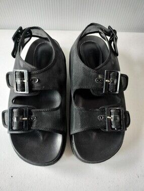 Charles & Keith Mesh Black Double Buckle Platform Sandals 39 US 8 Comfort Travel